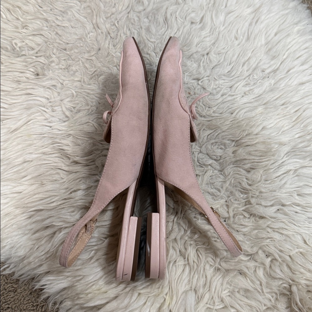 Ann Taylor pink suede slingback pointed-toe flats with‎ a bow detail Size 10 M - Picture 4 of 9